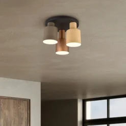 Trio Leuchten Deckenleuchte Bronze mit Taupe und Beige 3-flammig - Ans