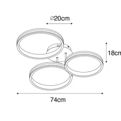 QAZQA Deckenleuchte Messing inkl. LED 3-Stufen dimmbar 3-Licht - Navara