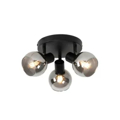QAZQA Deckenleuchte schwarz 35 cm mit Rauchglas 3-Licht - Vidro