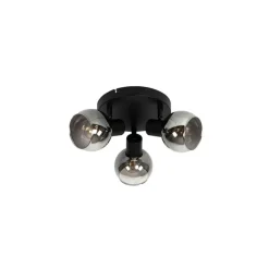 QAZQA Deckenleuchte schwarz 35 cm mit Rauchglas 3-Licht - Vidro