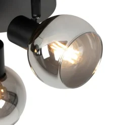 QAZQA Deckenleuchte schwarz 35 cm mit Rauchglas 3-Licht - Vidro