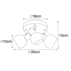 QAZQA Deckenleuchte schwarz 35 cm mit Rauchglas 3-Licht - Vidro