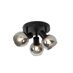 QAZQA Deckenleuchte schwarz 35 cm mit Rauchglas 3-Licht - Vidro