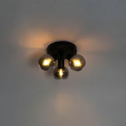 QAZQA Deckenleuchte schwarz 35 cm mit Rauchglas 3-Licht - Vidro