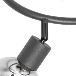 QAZQA Deckenleuchte schwarz 44,5 cm mit Rauchglas und Holz 3-flammig - Vidro