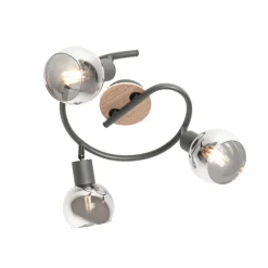 QAZQA Deckenleuchte schwarz 44,5 cm mit Rauchglas und Holz 3-flammig - Vidro