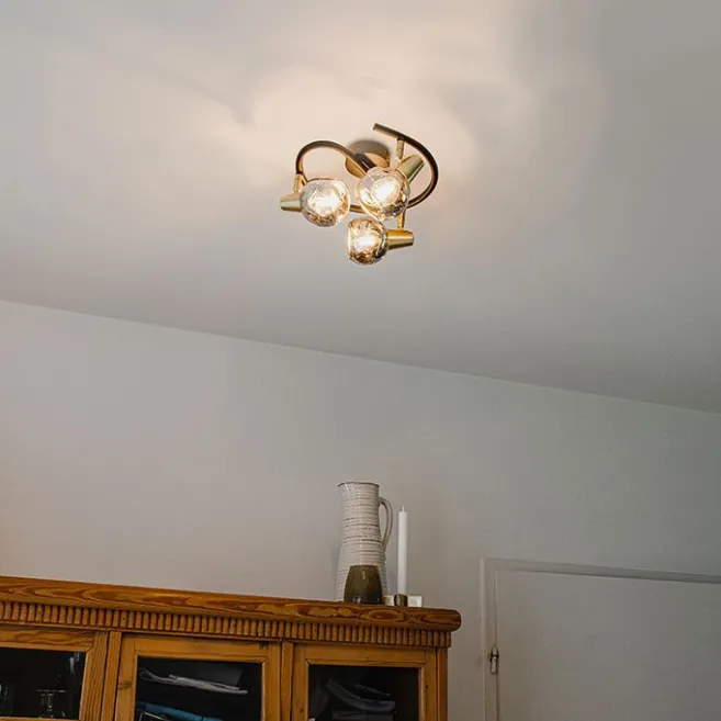 QAZQA Deckenleuchte schwarz 44,5 cm mit Rauchglas 3-flammig - Vidro