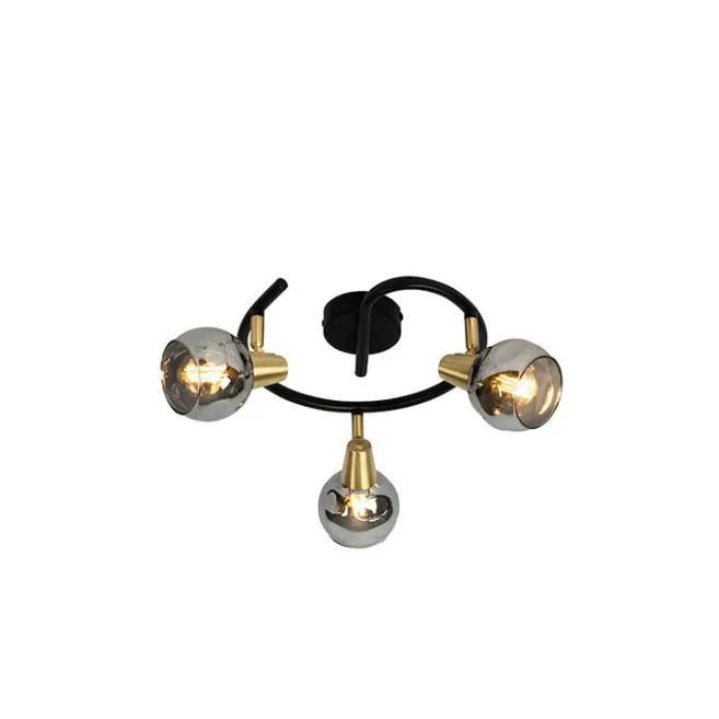 QAZQA Deckenleuchte schwarz 44,5 cm mit Rauchglas 3-flammig - Vidro