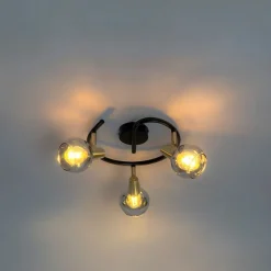 QAZQA Deckenleuchte schwarz 44,5 cm mit Rauchglas 3-flammig - Vidro