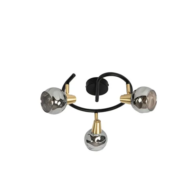 QAZQA Deckenleuchte schwarz 44,5 cm mit Rauchglas 3-flammig - Vidro