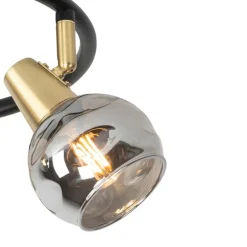 QAZQA Deckenleuchte schwarz 44,5 cm mit Rauchglas 3-flammig - Vidro