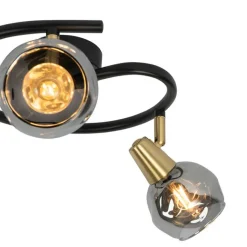 QAZQA Deckenleuchte schwarz 44,5 cm mit Rauchglas 3-flammig - Vidro