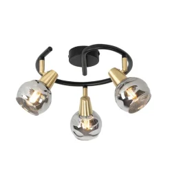 QAZQA Deckenleuchte schwarz 44,5 cm mit Rauchglas 3-flammig - Vidro