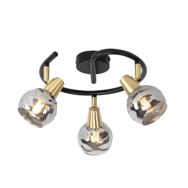 QAZQA Deckenleuchte schwarz 44,5 cm mit Rauchglas 3-flammig - Vidro