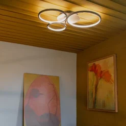 QAZQA Deckenleuchte schwarz mit Holz inkl. LED 3-stufig dimmbar 3-flammig - Alec