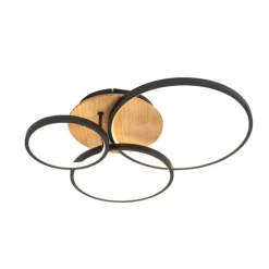 QAZQA Deckenleuchte schwarz mit Holz inkl. LED 3-stufig dimmbar 3-flammig - Alec