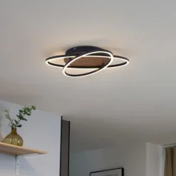 QAZQA Deckenleuchte schwarz mit Walnussholz inkl. LED 3-Stufen-Dimmbar 2-Licht - Kane