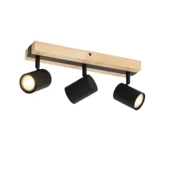 QAZQA Deckenleuchte schwarz mit Holz 3-flammig verstellbar rechteckig - Jeana