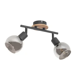 QAZQA Deckenleuchte schwarz mit Rauchglas und Holz 2-flammig - Vidro