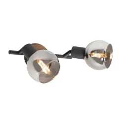 QAZQA Deckenleuchte schwarz mit Rauchglas und Holz 2-flammig - Vidro