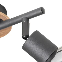 QAZQA Deckenleuchte schwarz mit Rauchglas und Holz 2-flammig - Vidro