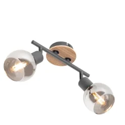 QAZQA Deckenleuchte schwarz mit Rauchglas und Holz 2-flammig - Vidro