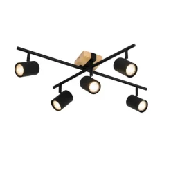 QAZQA Deckenleuchte schwarz mit Holz 5-flammig verstellbar rechteckig - Jeana