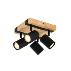 QAZQA Deckenleuchte schwarz mit Holz 4-flammig verstellbar rechteckig - Jeana