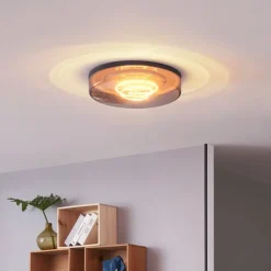 QAZQA Deckenleuchte Schwarz mit Rauchglas 35,5 cm inklusive dimmbarer LED - Fira