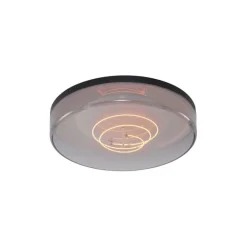 QAZQA Deckenleuchte Schwarz mit Rauchglas 35,5 cm inklusive dimmbarer LED - Fira