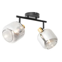 QAZQA Deckenspot Schwarz / Gold mit Rauchglas 2-flammig - Zuzanna