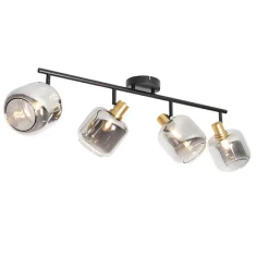 QAZQA Deckenspot Schwarz mit Gold mit Rauchglas 4-flammig - Zuzanna