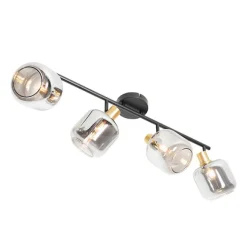 QAZQA Deckenspot Schwarz mit Gold mit Rauchglas 4-flammig - Zuzanna