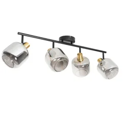 QAZQA Deckenspot Schwarz mit Gold mit Rauchglas 4-flammig - Zuzanna