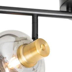 QAZQA Deckenspot Schwarz mit Gold mit Rauchglas 4-flammig - Zuzanna