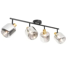 QAZQA Deckenspot Schwarz mit Gold mit Rauchglas 4-flammig - Zuzanna