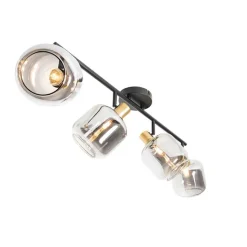 QAZQA Deckenspot Schwarz mit Gold mit Rauchglas 4-flammig - Zuzanna