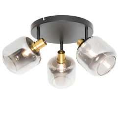 QAZQA Deckenspot Schwarz mit Gold mit Rauchglas 3-flammig - Zuzanna