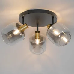 QAZQA Deckenspot Schwarz mit Gold mit Rauchglas 3-flammig - Zuzanna