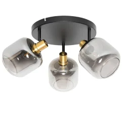 QAZQA Deckenspot Schwarz mit Gold mit Rauchglas 3-flammig - Zuzanna