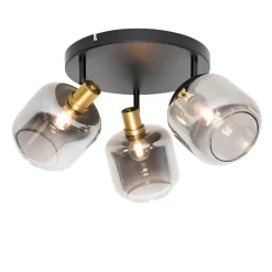 QAZQA Deckenspot Schwarz mit Gold mit Rauchglas 3-flammig - Zuzanna