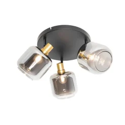 QAZQA Deckenspot Schwarz mit Gold mit Rauchglas 3-flammig - Zuzanna