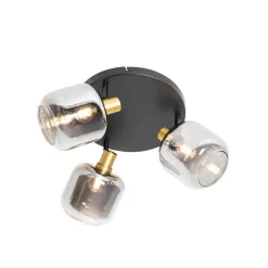 QAZQA Deckenspot Schwarz mit Gold mit Rauchglas 3-flammig - Zuzanna
