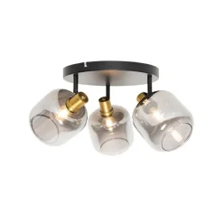 QAZQA Deckenspot Schwarz mit Gold mit Rauchglas 3-flammig - Zuzanna