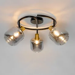 QAZQA Deckenspot schwarz mit Rauchglas rund 3-flammig - Zuzanna