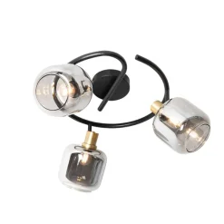 QAZQA Deckenspot schwarz mit Rauchglas rund 3-flammig - Zuzanna