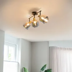 QAZQA Deckenspot schwarz mit Rauchglas länglich 3-flammig - Zuzanna