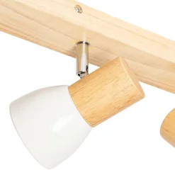 QAZQA Deckenstrahler aus Holz mit weißem, verstellbarem 4-flammigen Strahler – Thorin