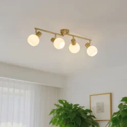 QAZQA Deckenstrahler Gold mit Opalglas 4-flammig verstellbar - Anouk