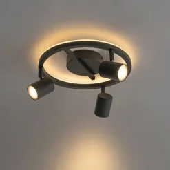 QAZQA Deckenstrahler schwarz GU10 50mm 3-flammig rund inkl. Hintergrundbeleuchtung - Back Up